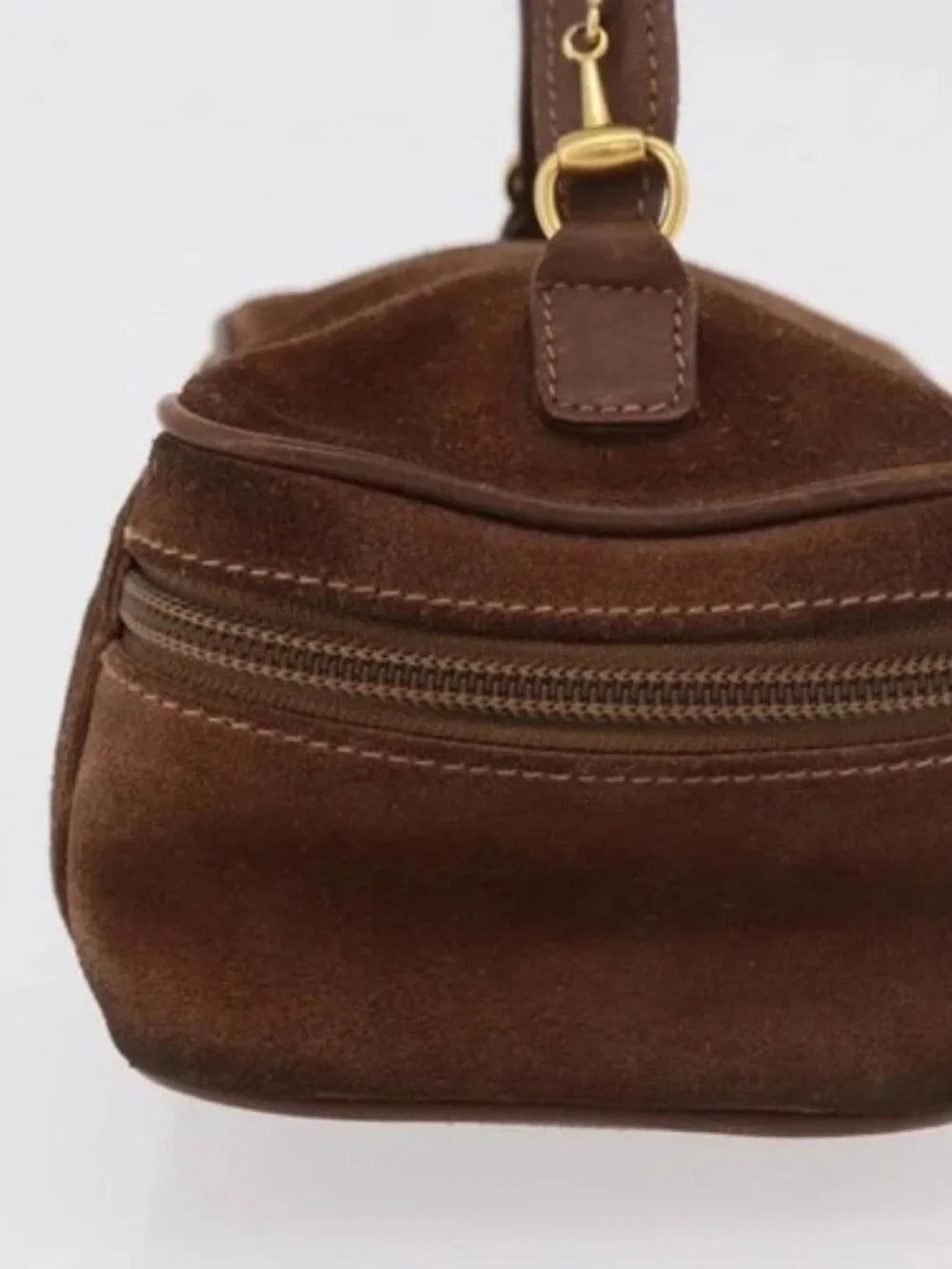 GUCCI Vanity Cosmetic Pouch Suede Brown Gold 032 106 0141 Auth mr2301